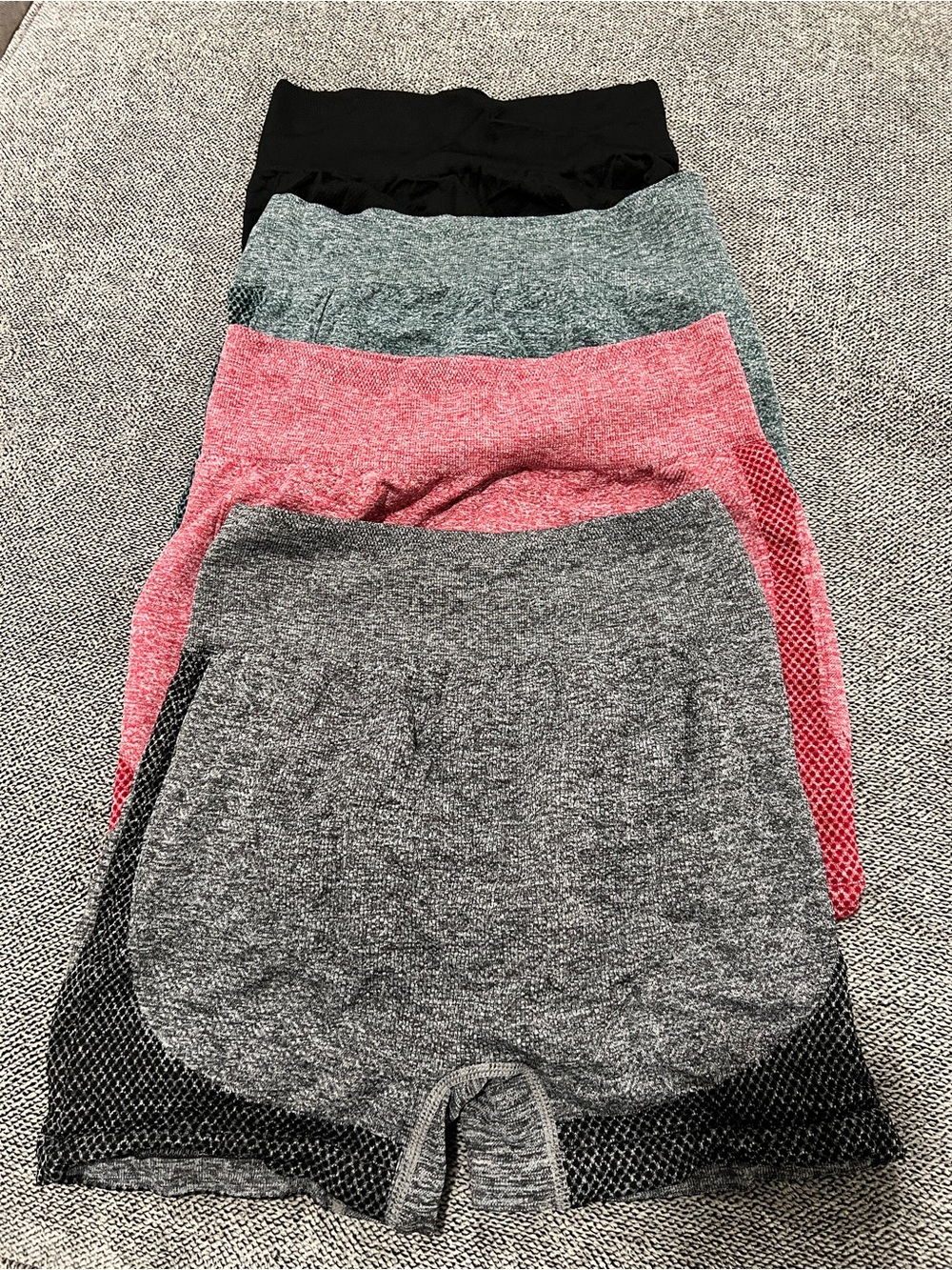 Seamless High-Waist Active Shorts Set of 4 - Grey, Red, Green, Black